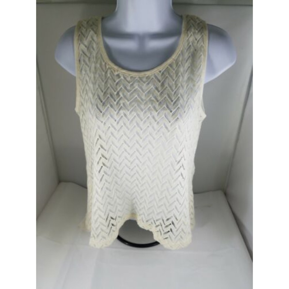 Womens Top YA LOS ANGELES Beige Sheer Zig Zag w/Bow on Back Cotton Blend Medium